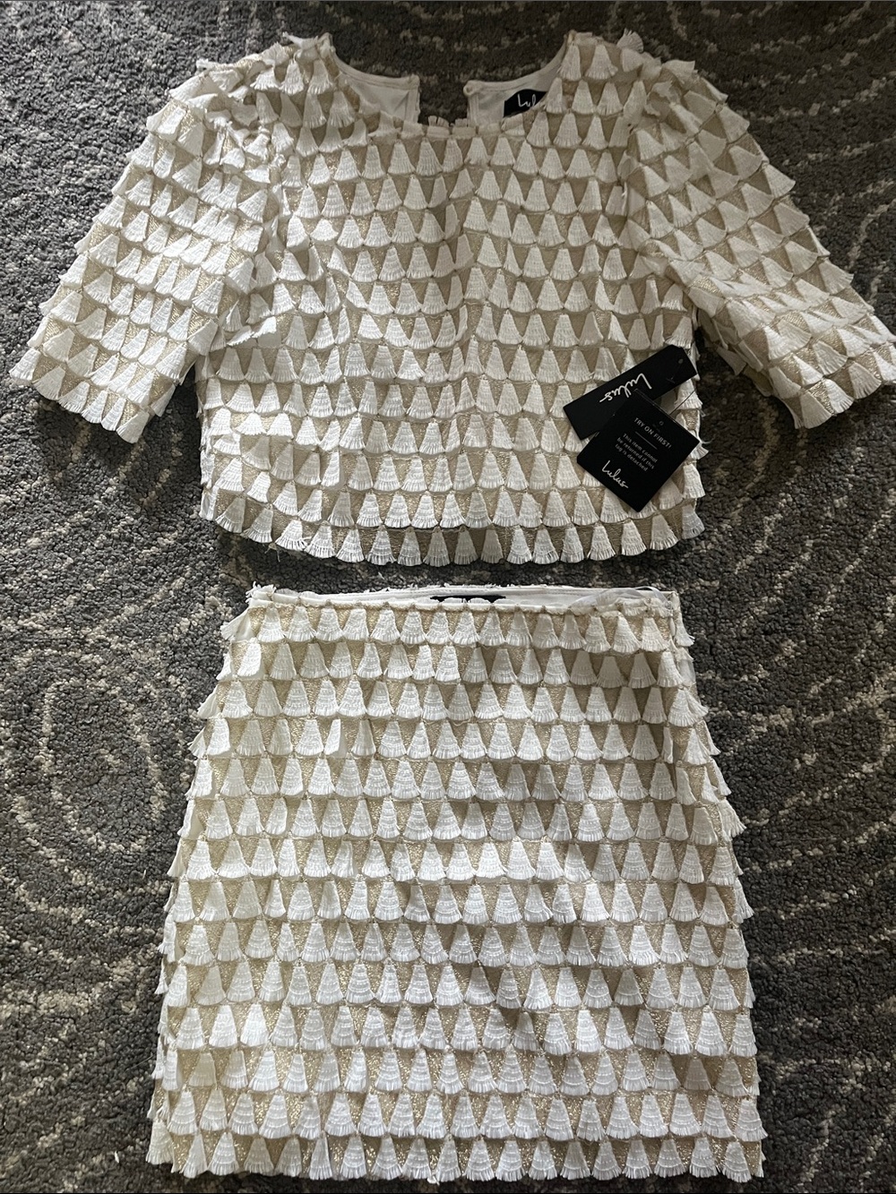 Lulu's Ivory Textured Scallop Two-Piece Set